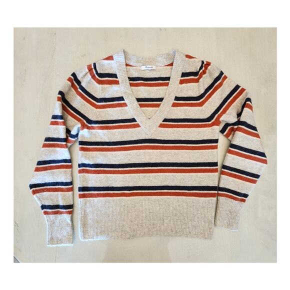 Madewell Margo Stripe Wool Blend V-Neck Sweater SZ Small - Picture 10 of 14